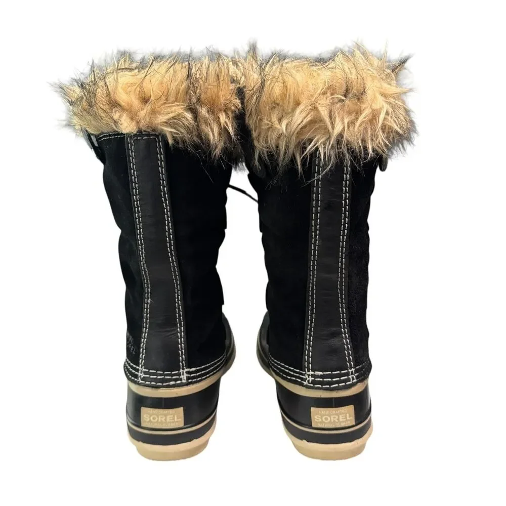 Sorel Joan Of Arctic Boots Womens Size 8 Black Suede Fur Waterproof Winter